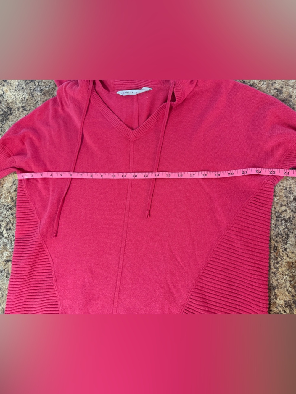 Athleta Metta Pink Ribbed V-Neck Hoodie Sweater Size Medium - Picture 5 of 6